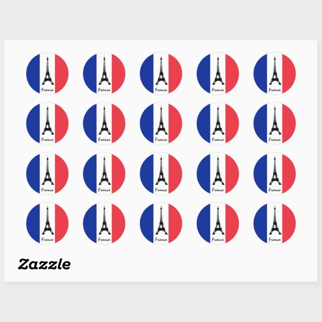 French flag & Eiffel Tower - France /sports fans Classic Round Sticker (Sheet)