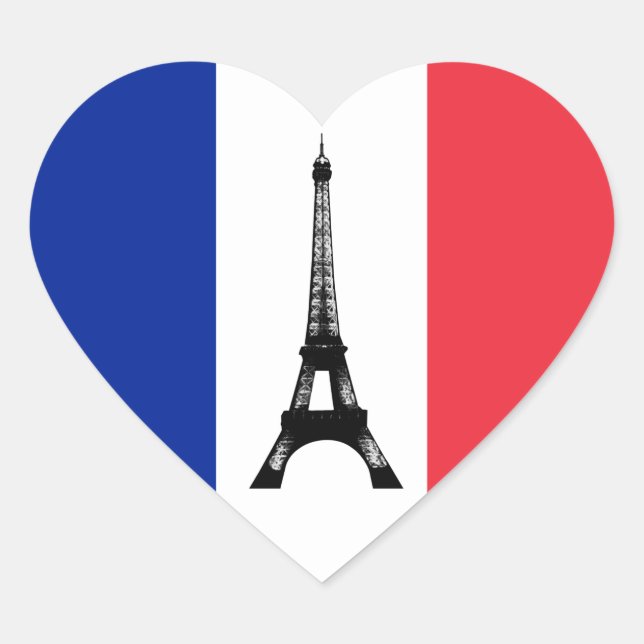 French flag & Eiffel Tower - France /sports fans Heart Sticker (Front)