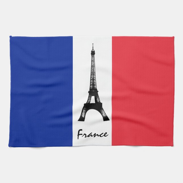 French flag & Eiffel Tower - France /sports fans Tea Towel (Horizontal)