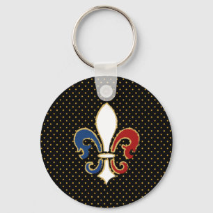 French Flag Fleur de Lis with Gold Key Ring