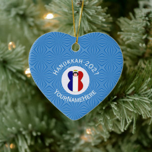 French Flag Hanukkah Angel Name Year Heart Ceramic Tree Decoration
