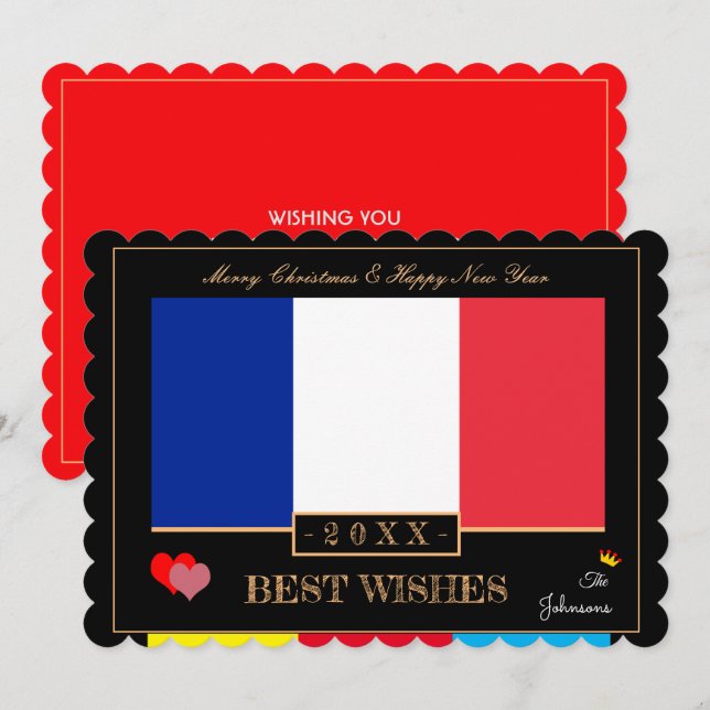 French Flag &Happy New Year/Best Wishes France Holiday Card (Front/Back)
