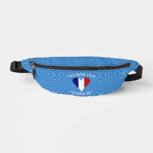 French Flag Heart Blue Background Personalised Bum Bags