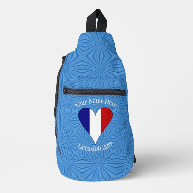 French Flag Heart Blue Background Personalised  Sling Bag (Front)
