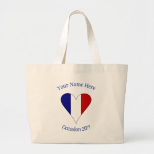 French Flag Heart Blue Personalised  Large Tote Bag