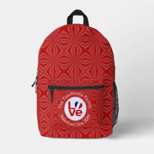 French Flag Heart LOVE Red Personalised Text Printed Backpack
