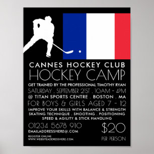 French Flag, Hockey Player, Camp Advertising Poster