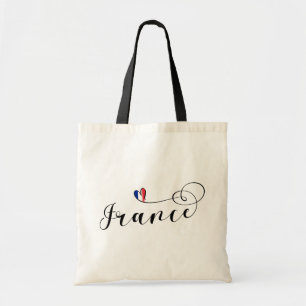 French Flag in Heart, France Tote Bag