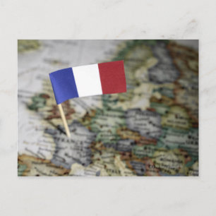 French flag in map postcard