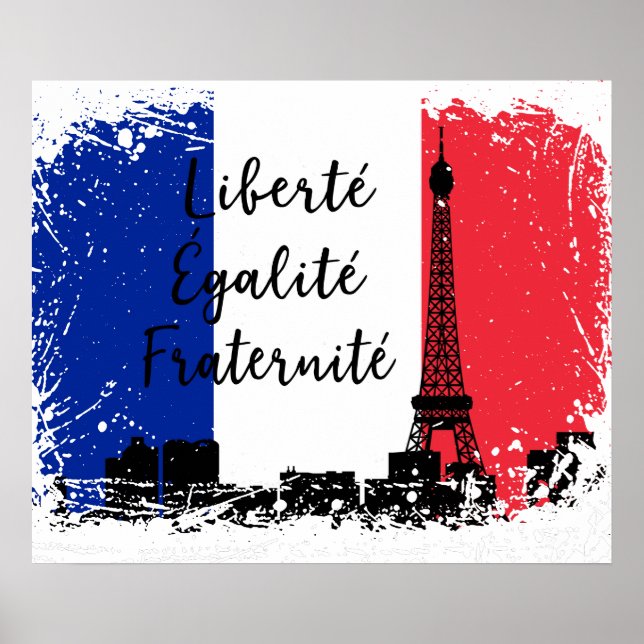 French Flag Liberté Egaliteé Fraternité Eiffel Poster (Front)