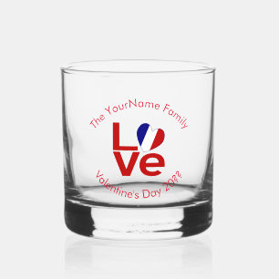 French Flag LOVE Red Personalised Text  Whiskey Glass
