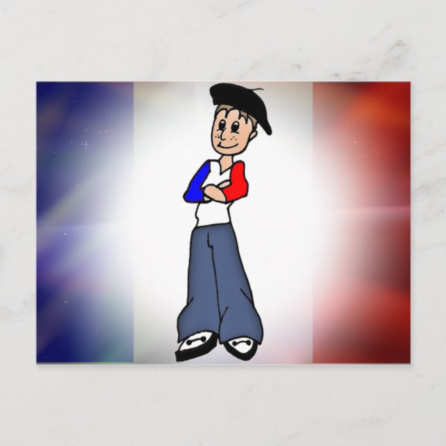 French flag & Pierre cartoon post card (Front)