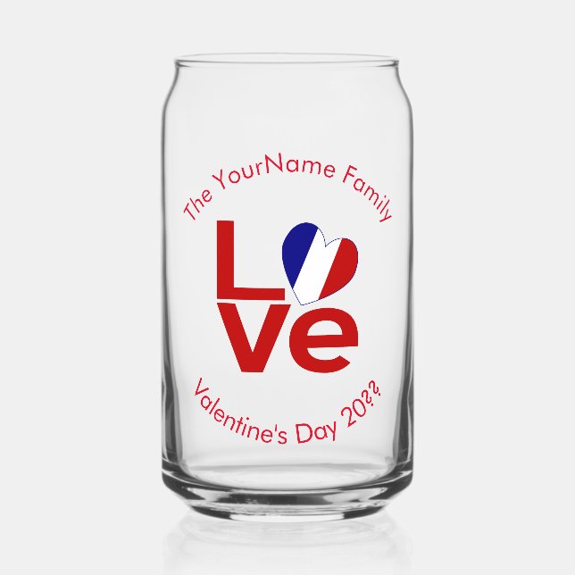 French Flag Red Letters LOVE Personalised Can Glass (Front)