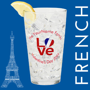 French Flag Red Letters LOVE Personalised Glass