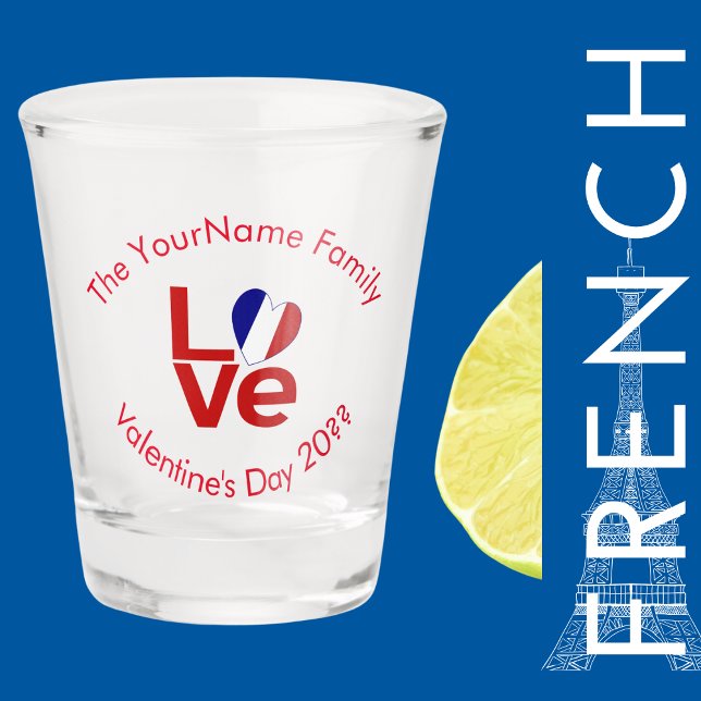 French Flag Red Letters LOVE Personalised Shot Glass (Creator Uploaded)