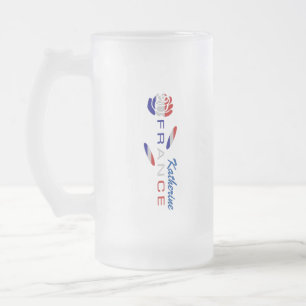French Flag Rose Personalised Large Frosted Glass Beer Mug