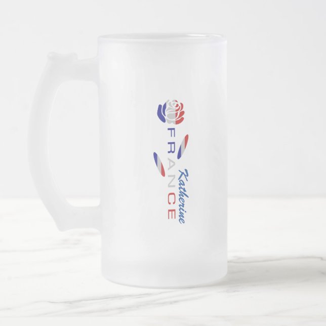 French Flag Rose Personalised Large Frosted Glass Beer Mug (Left)