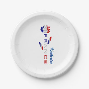 French Flag Rose Personalised Party Paper Plate