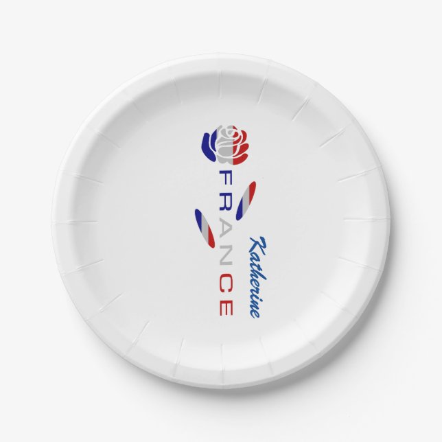 French Flag Rose Personalised Party Paper Plate (Front)