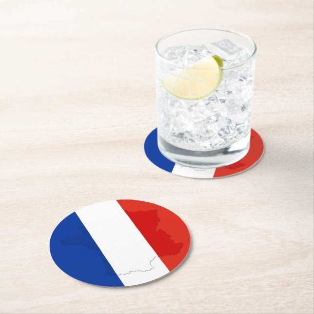 French flag round paper coaster (Insitu)