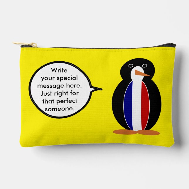 French Flag Talking Ms Penguin Personalised  Accessory Pouch (Front)
