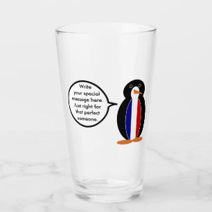 French Flag Talking Ms Penguin Personalised  Glass