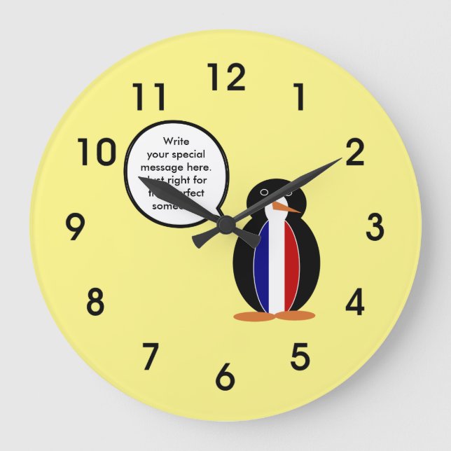 French Flag Talking Penguin Large Clock (Front)