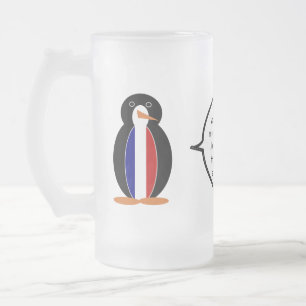 French Flag Wildlife Penguin personalise Gift Frosted Glass Beer Mug