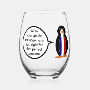 French Flag Wildlife Penguin personalise Gift Stemless Wine Glass