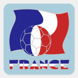 French Flag with Soccer Ball Blue Background Square Sticker