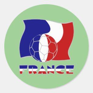 French Flag with Soccer Ball Green Background  Classic Round Sticker