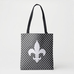 French Fleur de Lis Black and White Pattern Busine Tote Bag