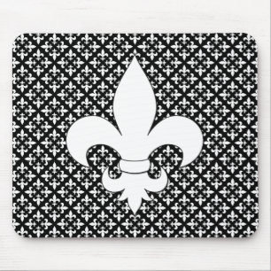 French Fleur de Lis Black and White Pattern Mouse Mat