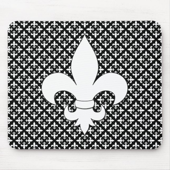 French Fleur de Lis Black and White Pattern Mouse Mat (Front)