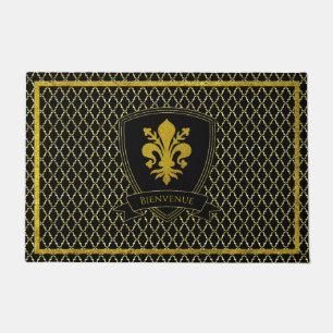 French Fleur-de-lis Gold Quatrefoil Doormat