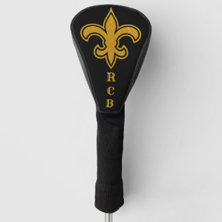 French Fleur De Lis Initials Gold and Black Driver Golf Head Cover