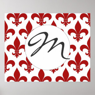 French Fleur de lis Monogram Red Poster