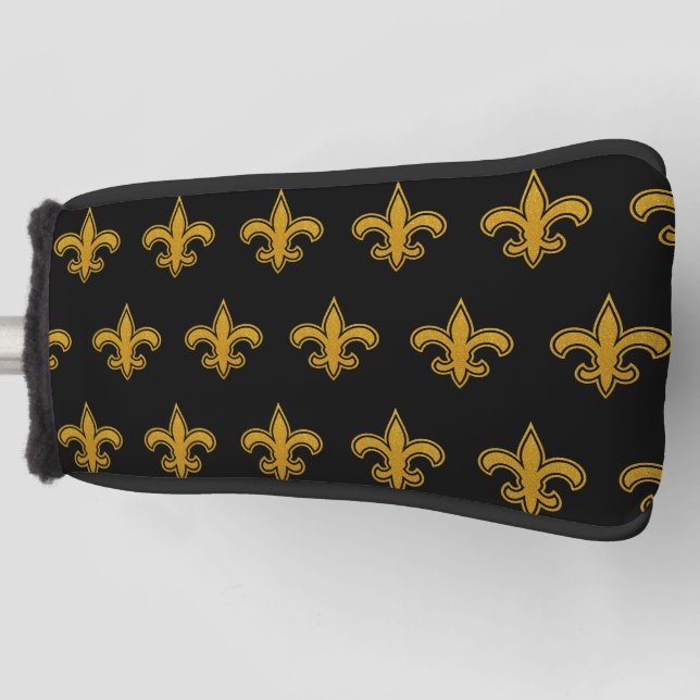 French Fleur De Lis Pattern Gold N black Putter Golf Head Cover (Front)