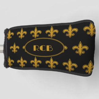 French Fleur De Lis Pattern Initials Gold-N-Black  Golf Head Cover