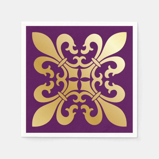 French Fleur de Lis Symbols Purple Napkin (Front)