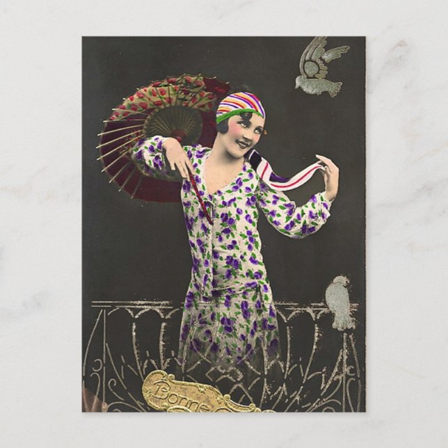 French Flirt - Vintage Glamour Girl Photo Postcard (Front)