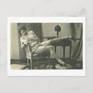 French Flirt  - Vintage Pinup Girl Postcard