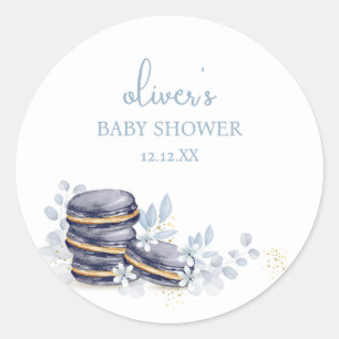 French Floral Bonjour Bébé Macaron Baby Shower Classic Round Sticker