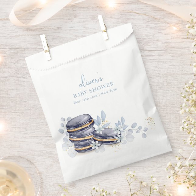 French Floral Bonjour Bébé Macaron Baby Shower Favour Bags (Clipped)