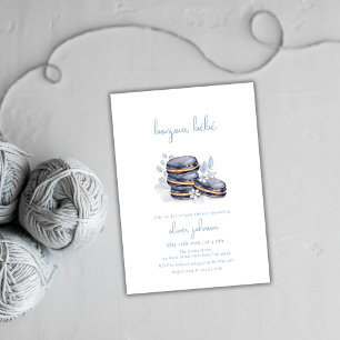 French Floral Bonjour Bébé Macaron Baby Shower  Invitation