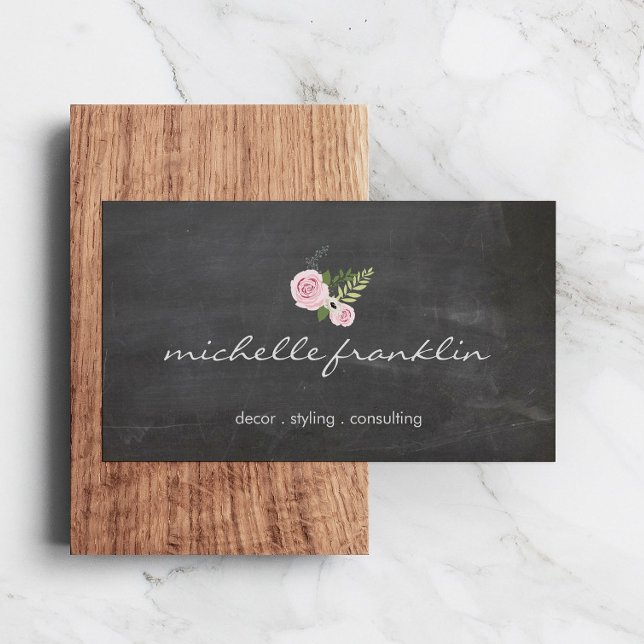 FRENCH FLORAL BOUQUET on CHALKBOARD Business Card (Creator Uploaded)