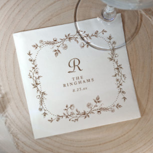 French Floral Brown Victorian Monogram Wedding Napkin