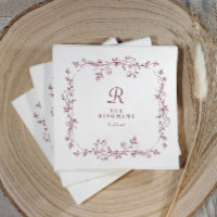 French Floral Burgundy Dark Red Monogram Wedding