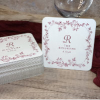 French Floral Burgundy Dark Red Monogram Wedding
