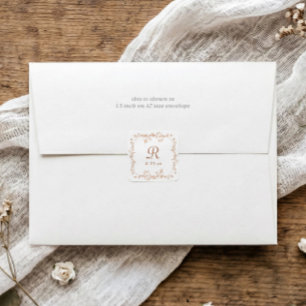 French Floral Copper Orange Monogram Wedding Square Sticker